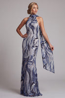 Laden Sie das Bild in den Galerie-Viewer, Marineblaues Pailletten Meerjungfrauen Langes Mutter der Braut Kleid mit Perlenbestickten