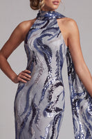 Laden Sie das Bild in den Galerie-Viewer, Marineblaues Pailletten Meerjungfrauen Langes Mutter der Braut Kleid mit Perlenbestickten