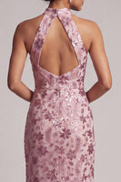 Laden Sie das Bild in den Galerie-Viewer, Vintage Mauve Rüschen Pailletten Rückenloses Scheide Langes Mutter der Braut Kleid