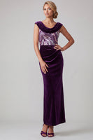 Laden Sie das Bild in den Galerie-Viewer, Pflaumen Samt Halsausschnitt Pailletten Gerafftes Scheide Mutter der Braut Kleid
