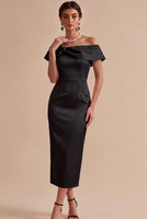 Laden Sie das Bild in den Galerie-Viewer, Off-the-shoulder weißes Midi-Verlobungskleid mit Sheath Pearls