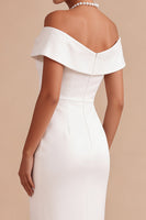 Laden Sie das Bild in den Galerie-Viewer, Off-the-shoulder weißes Midi-Verlobungskleid mit Sheath Pearls