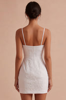 Laden Sie das Bild in den Galerie-Viewer, Florales Jacquard Bodycon Spaghetti-Träger Mini-Kleines Weißes Kleid