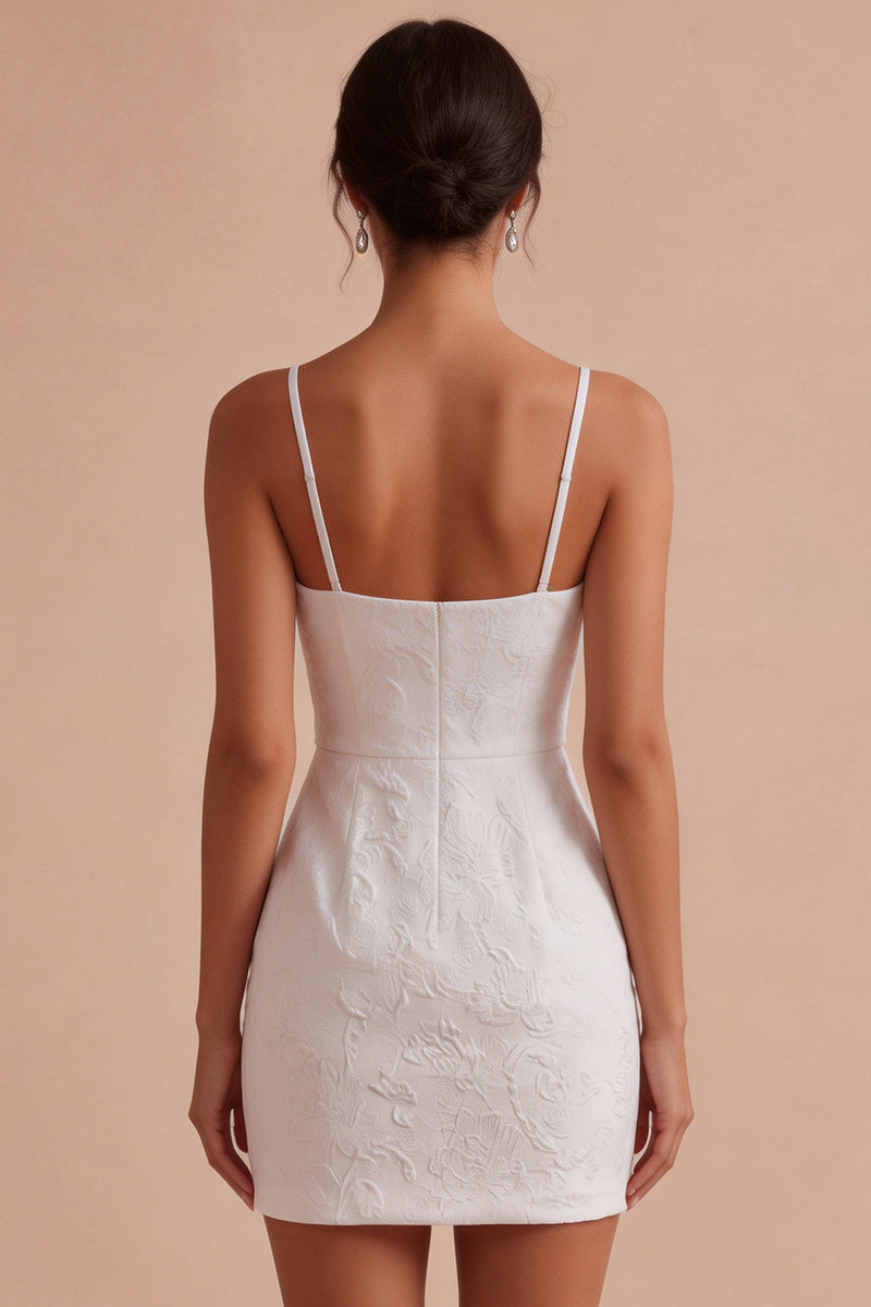 Laden Sie das Bild in den Galerie-Viewer, Florales Jacquard Bodycon Spaghetti-Träger Mini-Kleines Weißes Kleid
