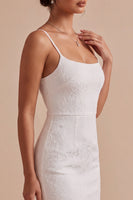 Laden Sie das Bild in den Galerie-Viewer, Florales Jacquard Bodycon Spaghetti-Träger Mini-Kleines Weißes Kleid