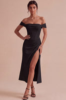 Laden Sie das Bild in den Galerie-Viewer, Weißes Schulterfreies Korsett Midi Standesamt Kleid mit Schlitz