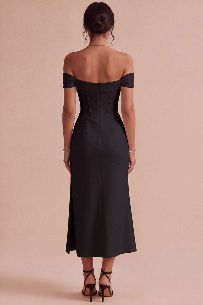 Laden Sie das Bild in den Galerie-Viewer, Weißes Schulterfreies Korsett Midi Standesamt Kleid mit Schlitz