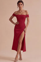 Laden Sie das Bild in den Galerie-Viewer, Weißes Schulterfreies Korsett Midi Standesamt Kleid mit Schlitz