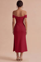 Laden Sie das Bild in den Galerie-Viewer, Weißes Schulterfreies Korsett Midi Standesamt Kleid mit Schlitz