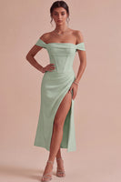 Laden Sie das Bild in den Galerie-Viewer, Weißes Schulterfreies Korsett Midi Standesamt Kleid mit Schlitz
