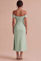 Laden Sie das Bild in den Galerie-Viewer, Weißes Schulterfreies Korsett Midi Standesamt Kleid mit Schlitz