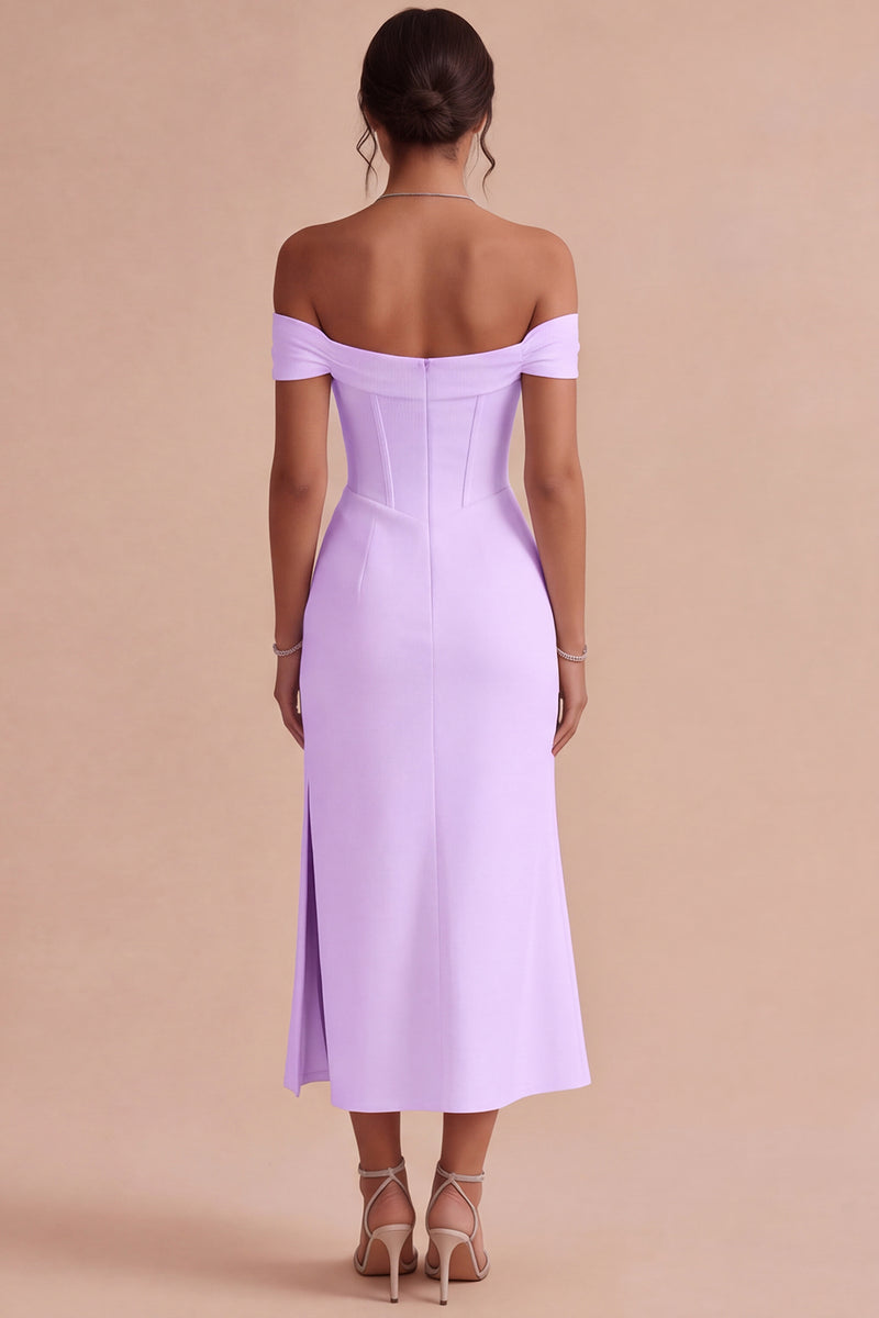Laden Sie das Bild in den Galerie-Viewer, Weißes Schulterfreies Korsett Midi Standesamt Kleid mit Schlitz