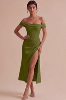 Laden Sie das Bild in den Galerie-Viewer, Weißes Schulterfreies Korsett Midi Standesamt Kleid mit Schlitz