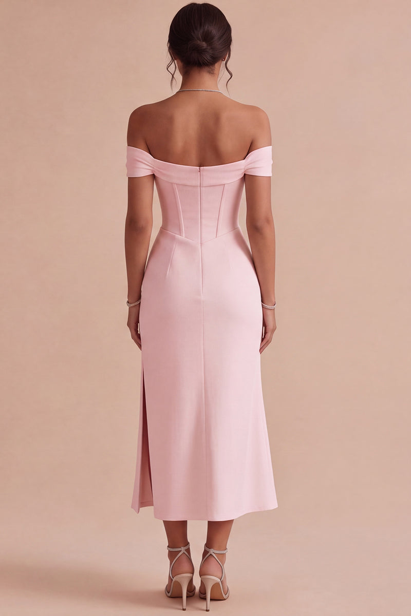 Laden Sie das Bild in den Galerie-Viewer, Weißes Schulterfreies Korsett Midi Standesamt Kleid mit Schlitz