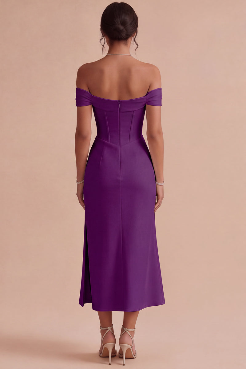 Laden Sie das Bild in den Galerie-Viewer, Weißes Schulterfreies Korsett Midi Standesamt Kleid mit Schlitz