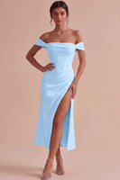 Laden Sie das Bild in den Galerie-Viewer, Weißes Schulterfreies Korsett Midi Standesamt Kleid mit Schlitz