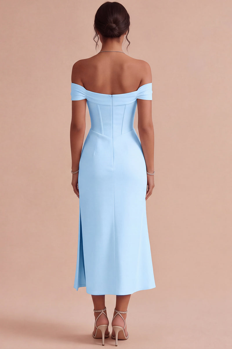 Laden Sie das Bild in den Galerie-Viewer, Weißes Schulterfreies Korsett Midi Standesamt Kleid mit Schlitz