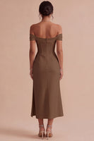 Laden Sie das Bild in den Galerie-Viewer, Weißes Schulterfreies Korsett Midi Standesamt Kleid mit Schlitz