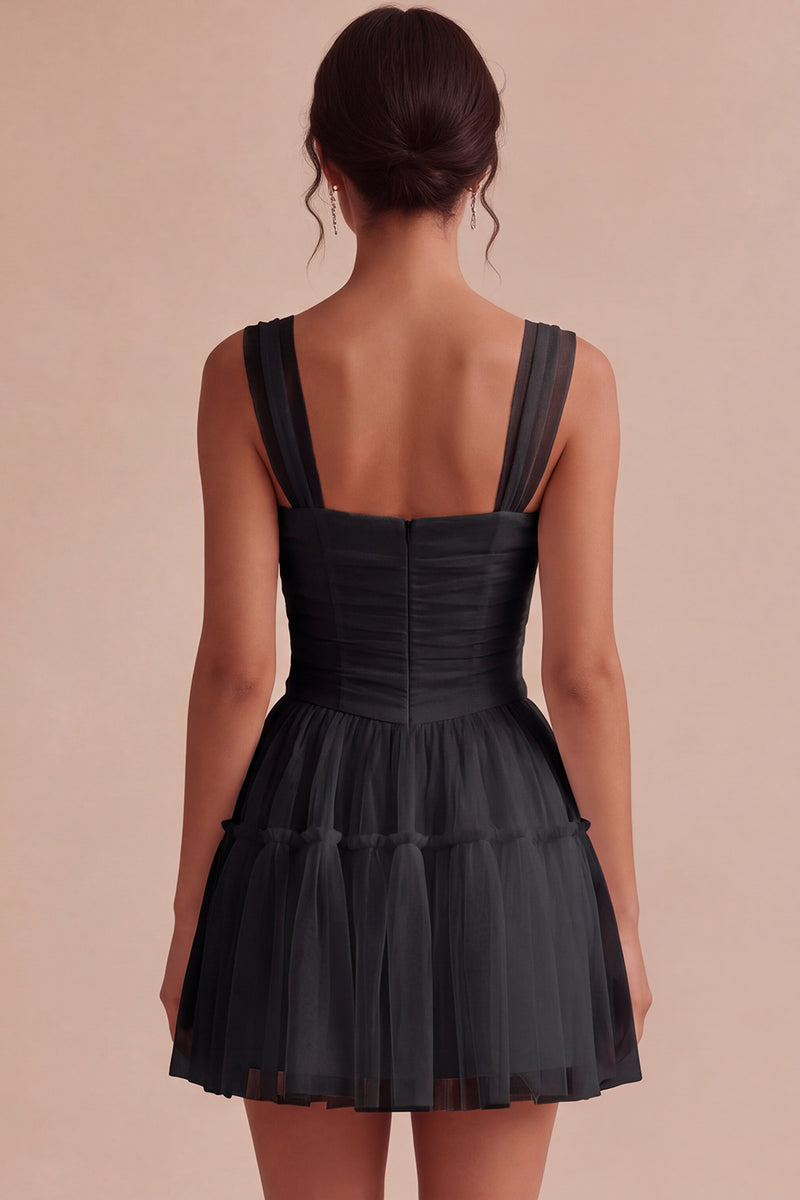 Laden Sie das Bild in den Galerie-Viewer, A-Linie Gerafftes Kleines weißes Kleid mit quadratischem Ausschnitt