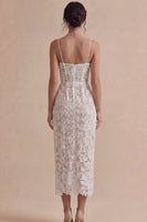 Laden Sie das Bild in den Galerie-Viewer, Weißes Korsett-Lace-Midi-Verlobungskleid mit Schlitz