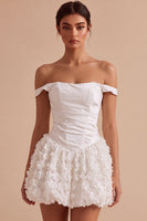 Laden Sie das Bild in den Galerie-Viewer, Off-the-shoulder A-Linie Korsett Standesamt Kleid mit floralen Applikationen