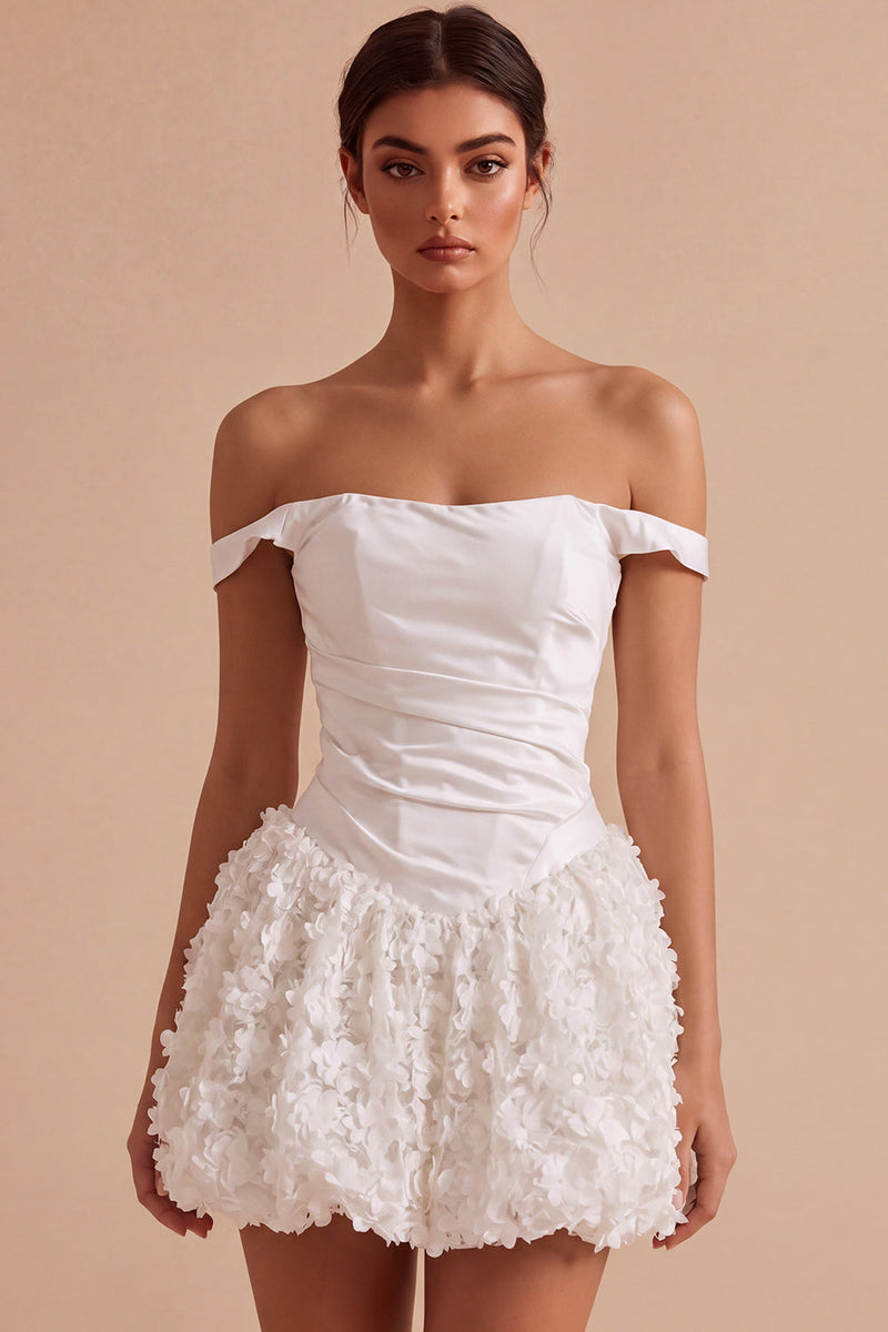 Laden Sie das Bild in den Galerie-Viewer, Off-the-shoulder A-Linie Korsett Standesamt Kleid mit floralen Applikationen