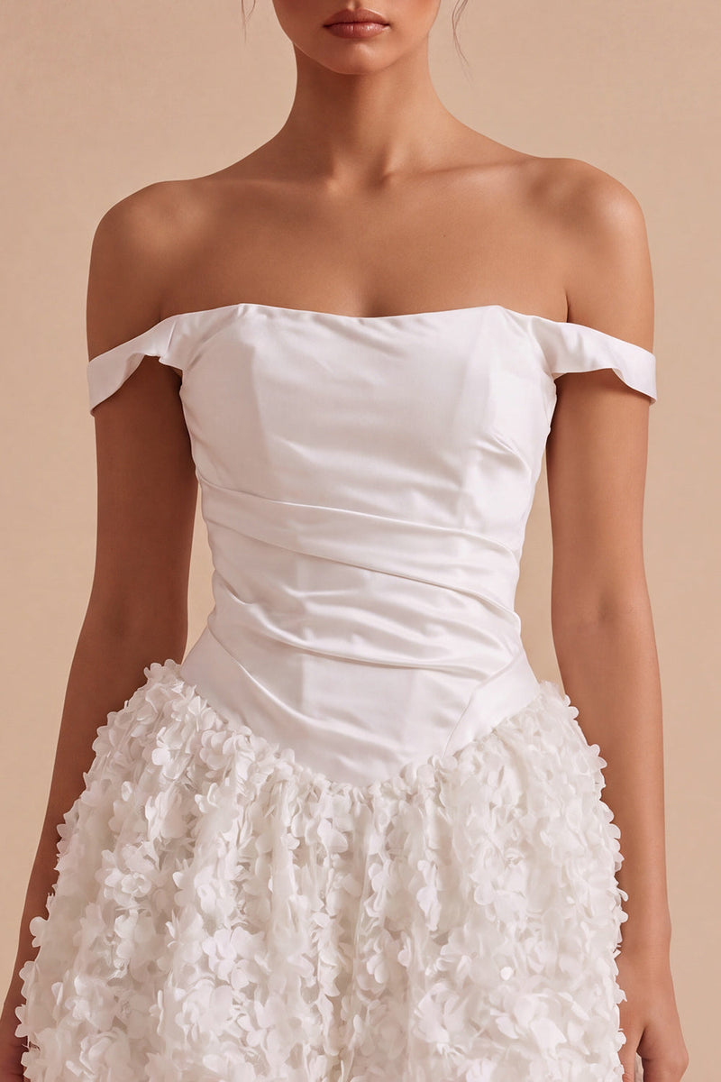 Laden Sie das Bild in den Galerie-Viewer, Off-the-shoulder A-Linie Korsett Standesamt Kleid mit floralen Applikationen