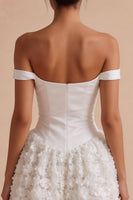Laden Sie das Bild in den Galerie-Viewer, Off-the-shoulder A-Linie Korsett Standesamt Kleid mit floralen Applikationen