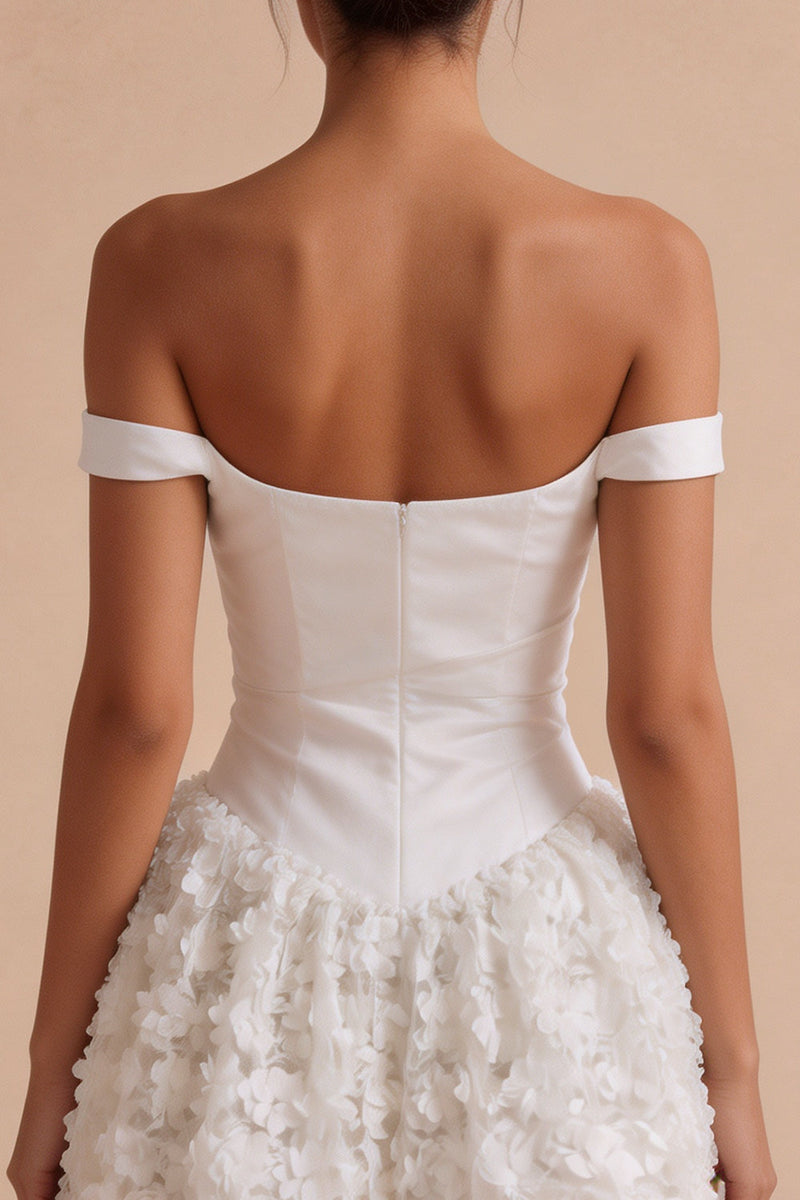 Laden Sie das Bild in den Galerie-Viewer, Off-the-shoulder A-Linie Korsett Standesamt Kleid mit floralen Applikationen