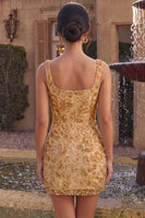 Laden Sie das Bild in den Galerie-Viewer, Champagner Scheide mit quadratem Halsausschnitt Kurzes Abendkleid