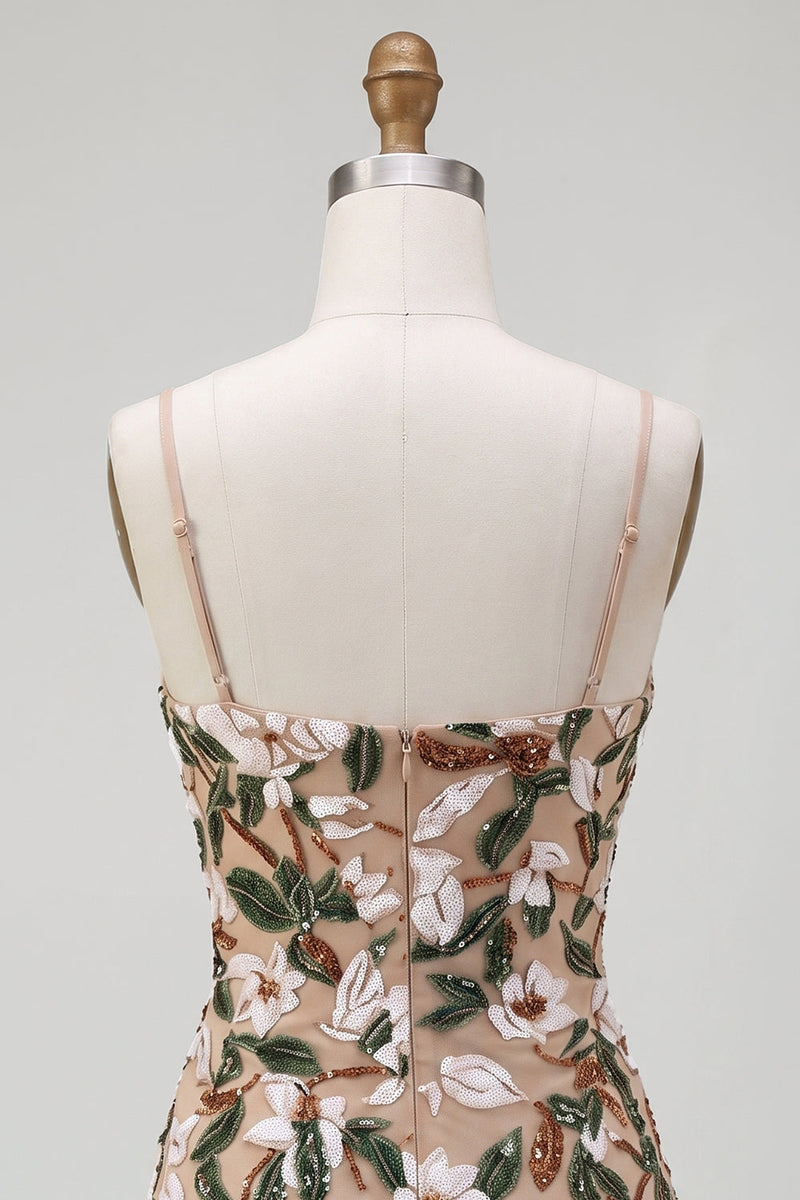 Laden Sie das Bild in den Galerie-Viewer, Helles Khaki-Korsett Bodycon Sweetheart Kurzes Homecoming-Kleid mit seitlichem Schlitz