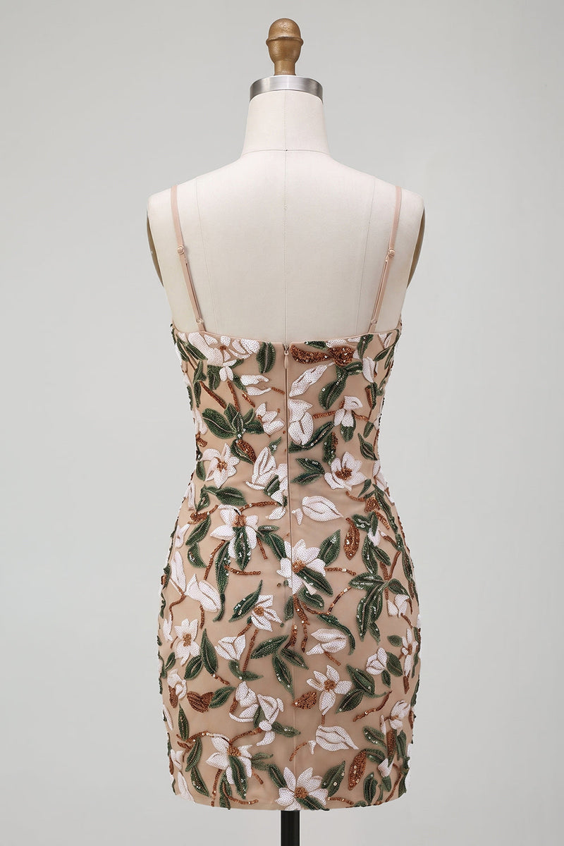 Laden Sie das Bild in den Galerie-Viewer, Helles Khaki-Korsett Bodycon Sweetheart Kurzes Homecoming-Kleid mit seitlichem Schlitz