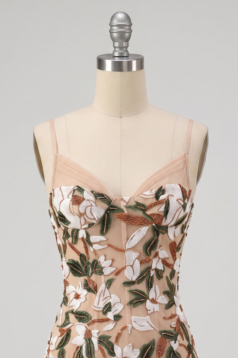 Laden Sie das Bild in den Galerie-Viewer, Helles Khaki-Korsett Bodycon Sweetheart Kurzes Homecoming-Kleid mit seitlichem Schlitz