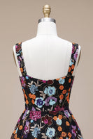 Laden Sie das Bild in den Galerie-Viewer, Schwarzes A-Line-Sweetheart-Blumen-Kurz-Homecoming-Kleid