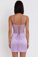 Laden Sie das Bild in den Galerie-Viewer, Flieder-Satin-Perlen-Stickerei mit Raff-Korsett-Bodycon-Kurzhaus-Heimkehr-Kleid