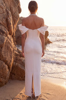 Laden Sie das Bild in den Galerie-Viewer, Weißes Halter-Satin-Off-the-shoulder-Perlen-Langzeitskleid