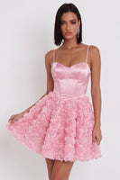 Laden Sie das Bild in den Galerie-Viewer, Rosa Korsett A-Linie 3D-Blumenapplikationen Kurzes Homecoming-Kleid mit Spitze hinten