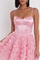 Laden Sie das Bild in den Galerie-Viewer, Rosa Korsett A-Linie 3D-Blumenapplikationen Kurzes Homecoming-Kleid mit Spitze hinten