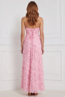 Laden Sie das Bild in den Galerie-Viewer, Trägerloses, rosa Scheiden, Blumen-Appliquiertes Pailletten, langes Brautjungfernkleid