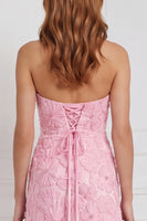 Laden Sie das Bild in den Galerie-Viewer, Trägerloses, rosa Scheiden, Blumen-Appliquiertes Pailletten, langes Brautjungfernkleid