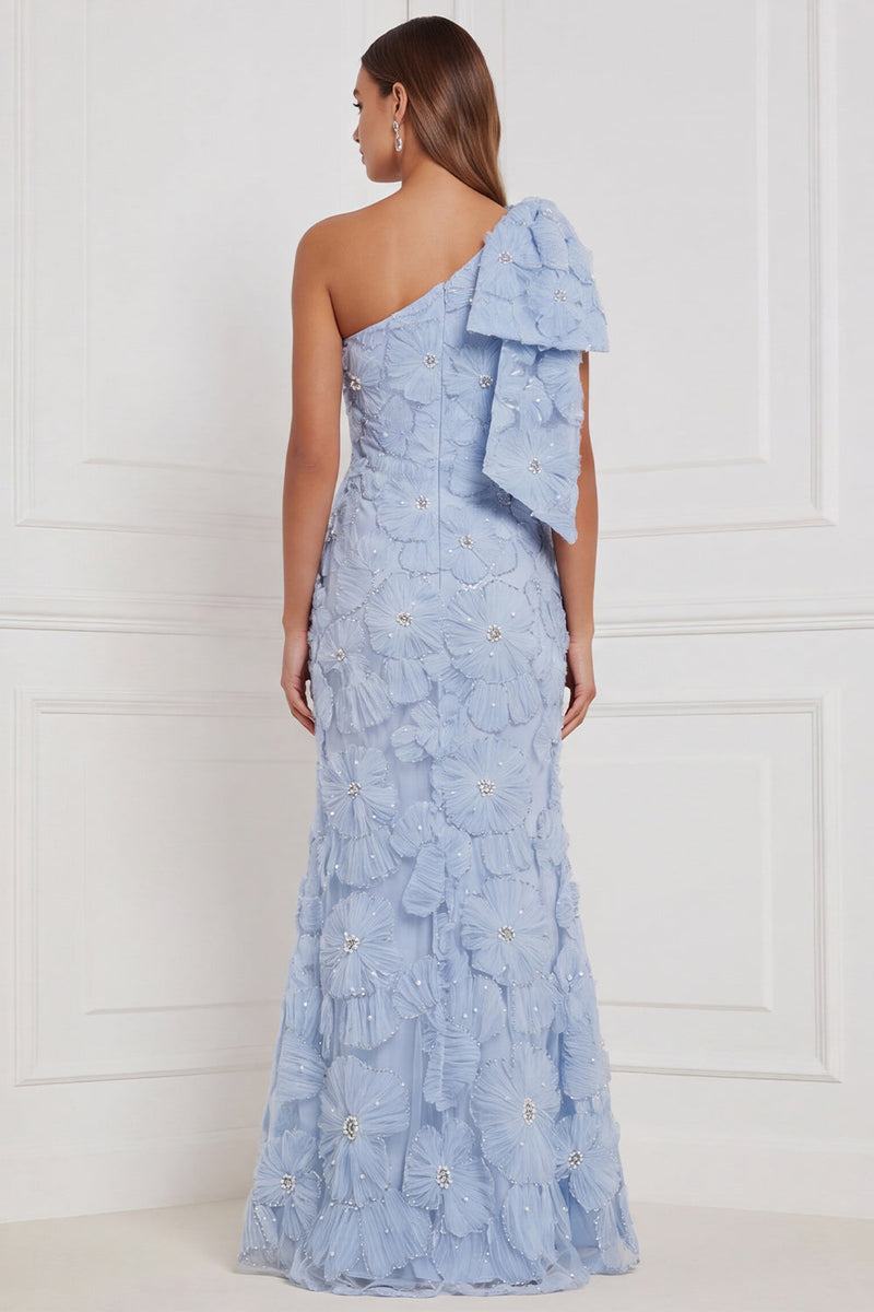 Laden Sie das Bild in den Galerie-Viewer, Hellblaues Meerjungfrauenkleid mit einer Umlauf und langer Brautjungfern