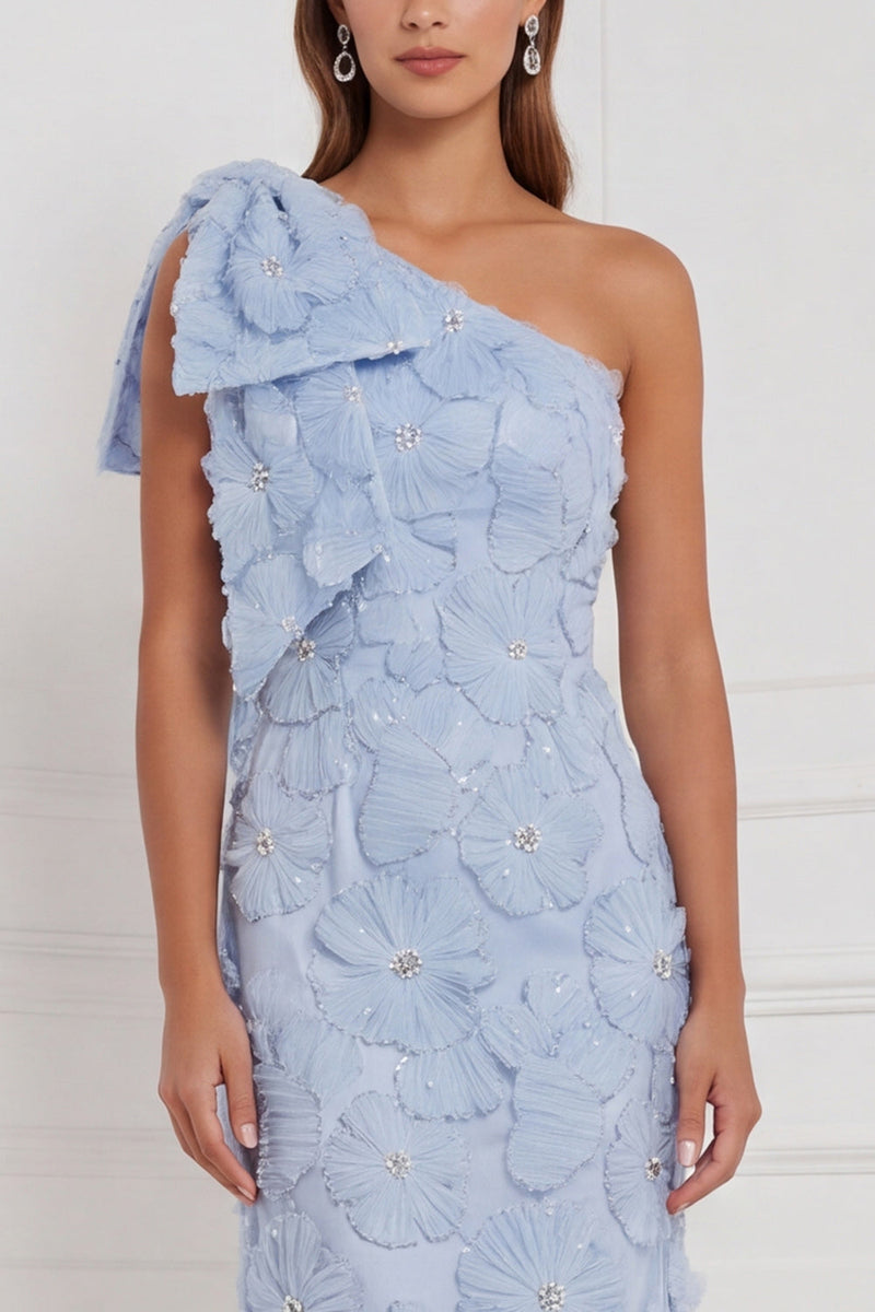 Laden Sie das Bild in den Galerie-Viewer, Hellblaues Meerjungfrauenkleid mit einer Umlauf und langer Brautjungfern