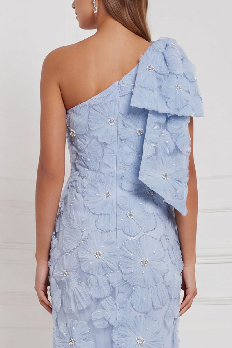 Laden Sie das Bild in den Galerie-Viewer, Hellblaues Meerjungfrauenkleid mit einer Umlauf und langer Brautjungfern