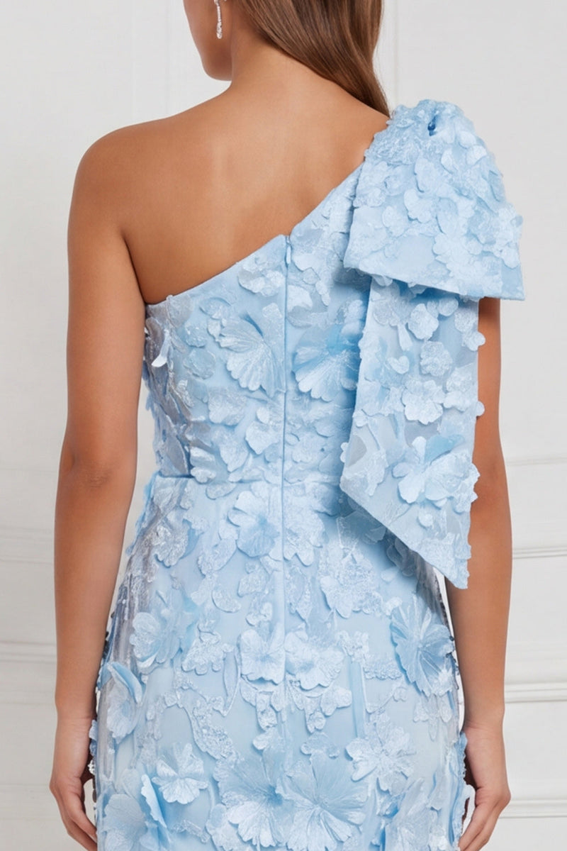 Laden Sie das Bild in den Galerie-Viewer, Narzissenscheide mit einer Schulter mit Blumenapplikation und langem Brautjungfernkleid mit Schleife