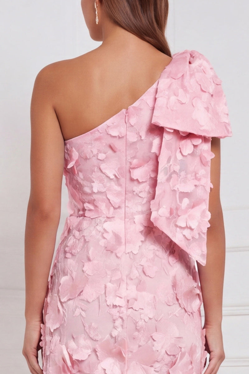 Laden Sie das Bild in den Galerie-Viewer, Narzissenscheide mit einer Schulter mit Blumenapplikation und langem Brautjungfernkleid mit Schleife