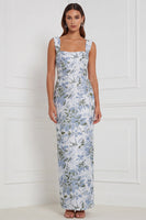 Laden Sie das Bild in den Galerie-Viewer, Salbei-Floral-Scheide mit quadratischem Ausschnitt und langem Brautjungfernkleid