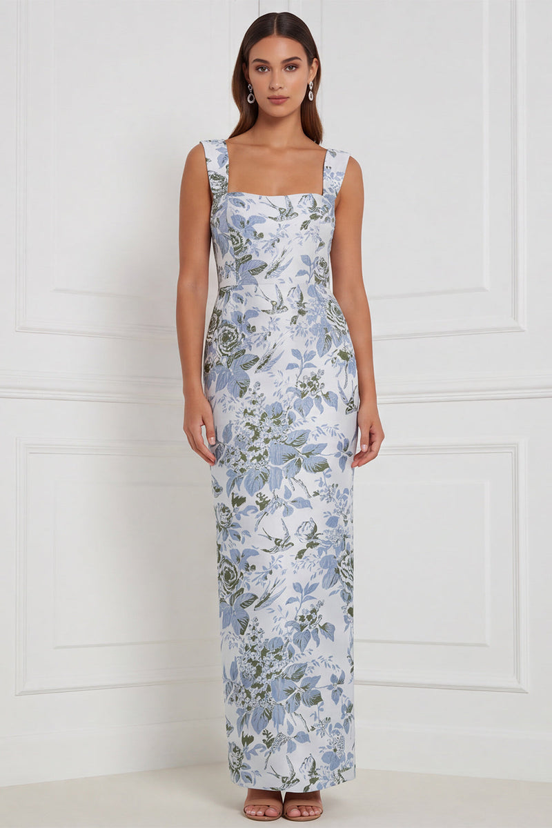 Laden Sie das Bild in den Galerie-Viewer, Salbei-Floral-Scheide mit quadratischem Ausschnitt und langem Brautjungfernkleid