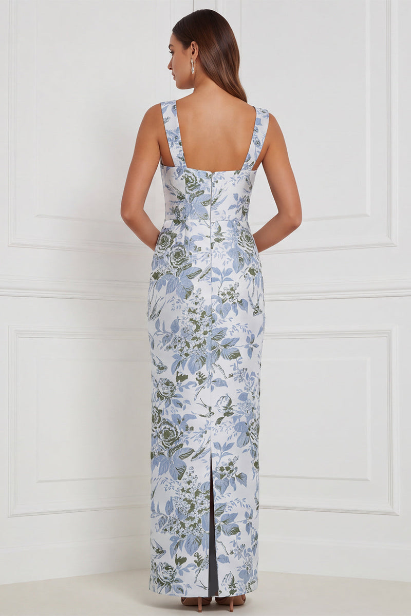 Laden Sie das Bild in den Galerie-Viewer, Salbei-Floral-Scheide mit quadratischem Ausschnitt und langem Brautjungfernkleid