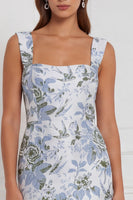 Laden Sie das Bild in den Galerie-Viewer, Salbei-Floral-Scheide mit quadratischem Ausschnitt und langem Brautjungfernkleid
