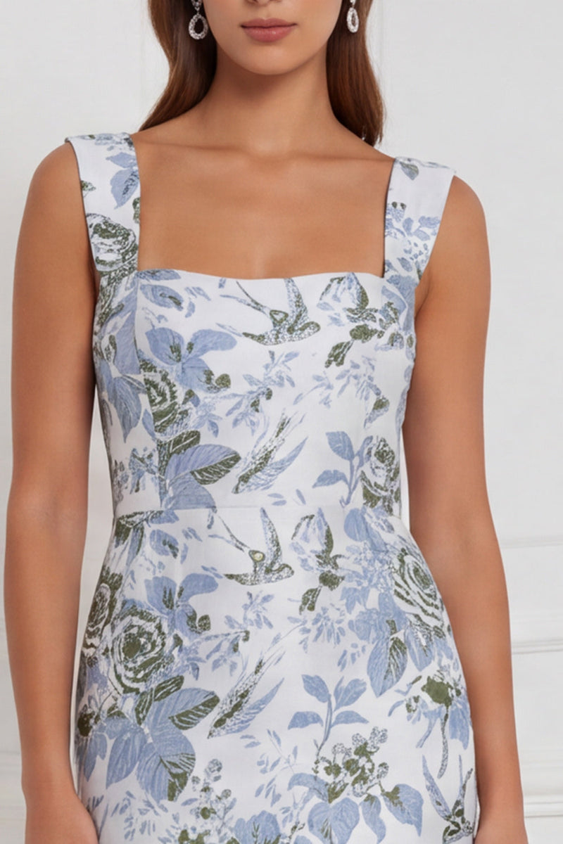 Laden Sie das Bild in den Galerie-Viewer, Salbei-Floral-Scheide mit quadratischem Ausschnitt und langem Brautjungfernkleid